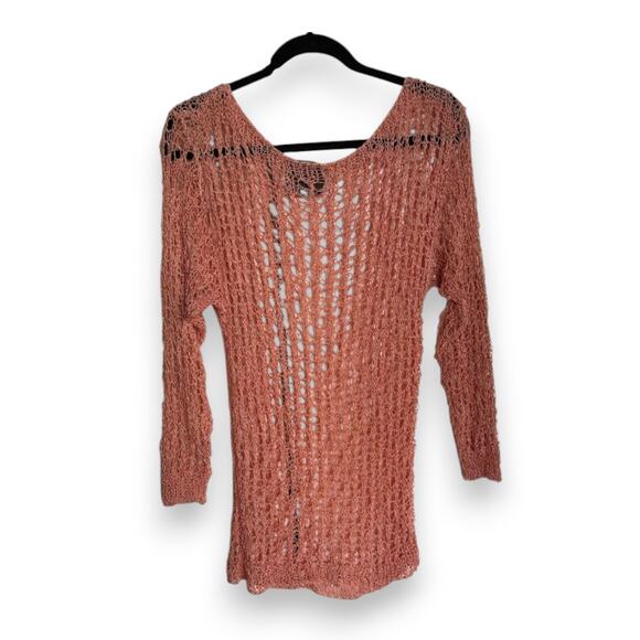 Amano‎ Hand Knit Open Weave Sweater Spain S Peach - Picture 4 of 5
